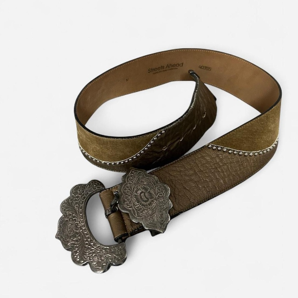 Streets Ahead Vintage Genuine Leather Waist Belt w/ Ornate Heavy Metal